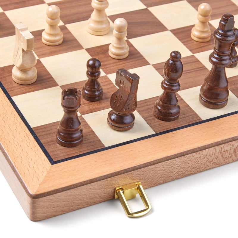 AMEROUS Magnetic Wooden Chess Set, 15 Inches Handmade Wooden Folding Travel Chess Board Game Sets with Chessmen Storage Slots for Kids and Adults, 2 Bonus Extra Queens, Gift Box Packed - Image 5